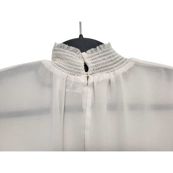 Aritzia Wilfred Valencia Blouse Light Birch Ivory Chiffon Mock Neck Top - Picture 9 of 15